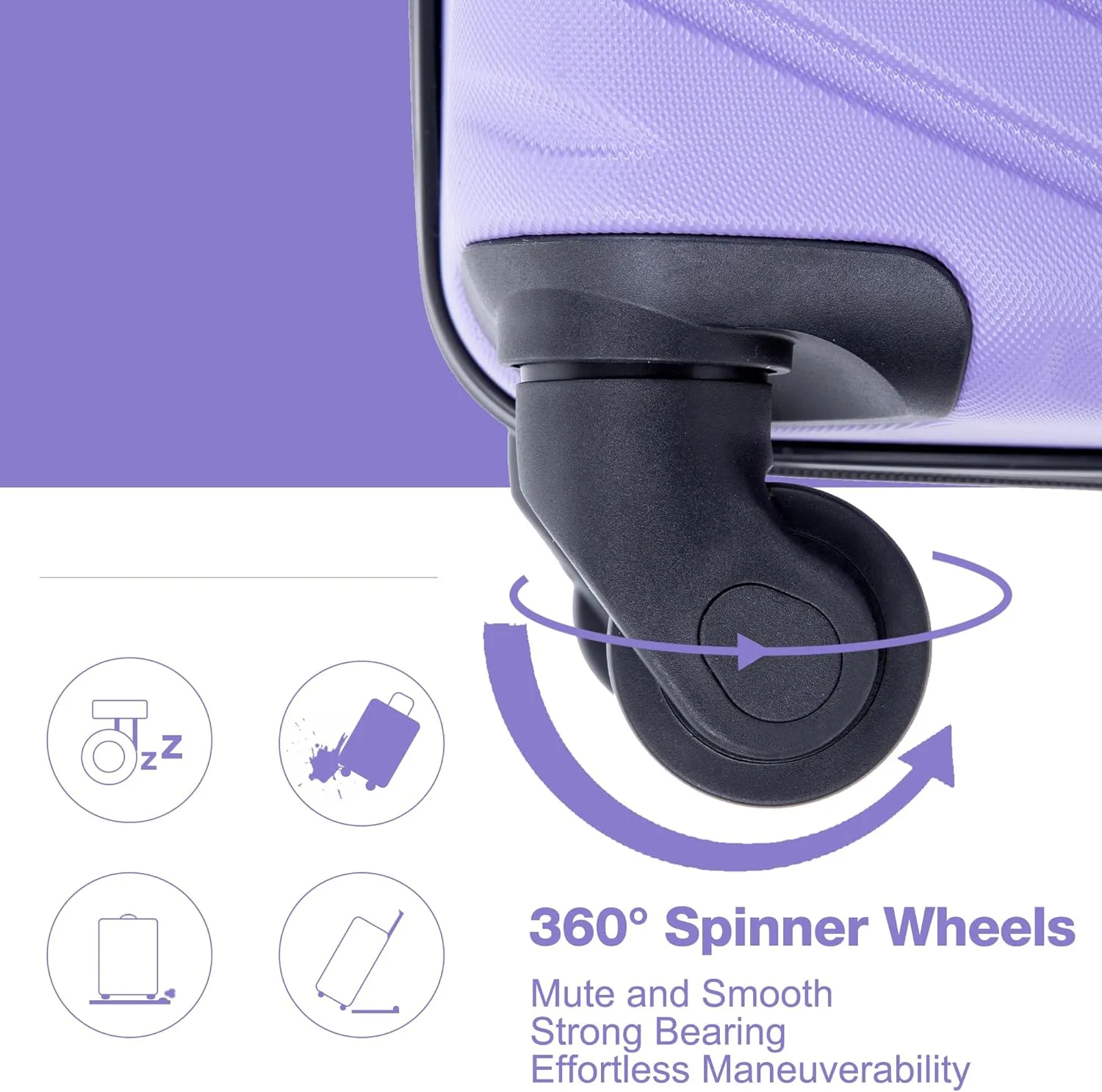 4-Piece Hardside Luggage Set with TSA Lock, Lightweight ABS Suitcases With Spinner Wheel, 16/20/24/28 inch, Purple