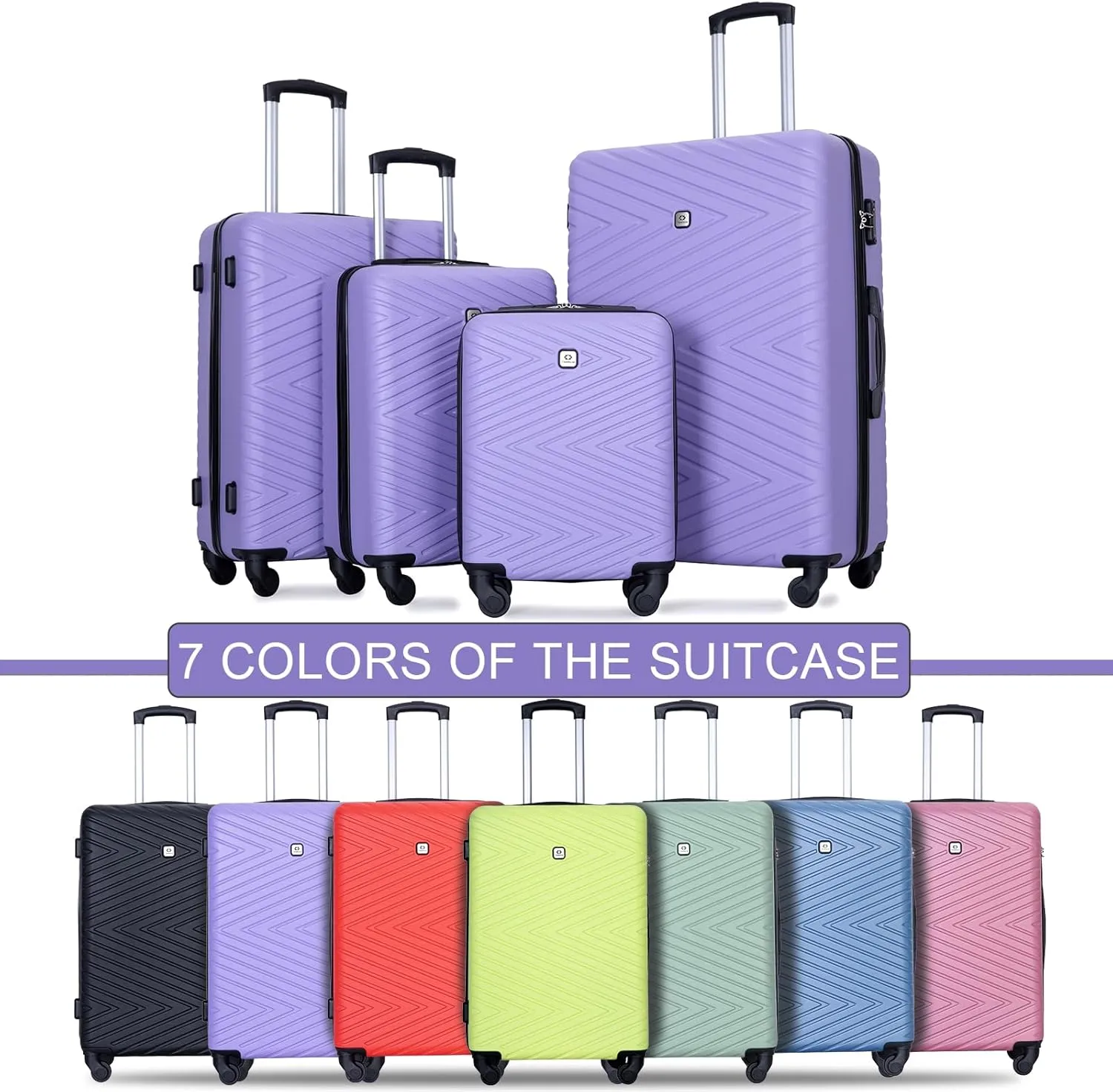 4-Piece Hardside Luggage Set with TSA Lock, Lightweight ABS Suitcases With Spinner Wheel, 16/20/24/28 inch, Purple