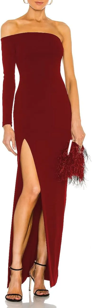 Aigeman Women Off Shoulder Long Sleeve Maxi Dress with Side Slit Palmer Formal Dress One Shoulder Evening Gown 351