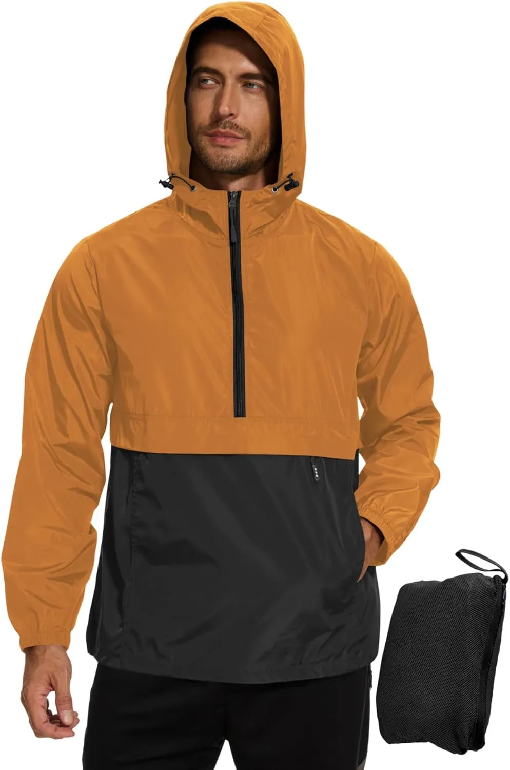 Avoogue Men's Rain Jacket Waterproof Lightweight windbreaker Packable Pullover for Hiking Golf Running