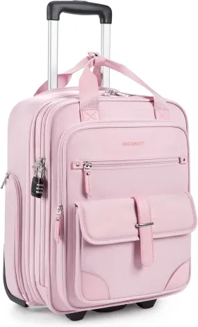BAGSMART Carry on Luggage with Wheels, 16-inch Underseat Travel Suitcase Airline approved, Lightweight Softside Carry-on Luggage for Airplanes Women Overnight Rolling Bags for Short Trip, Baby Pink