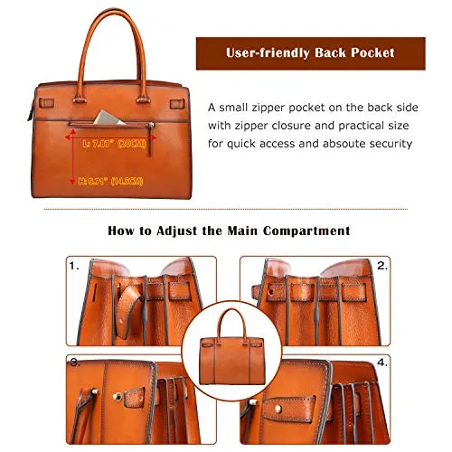 Banuce Vintage Full Grains Italian Leather Handbag for Women Ladies Satchel Purse Shoulder Bag Tote