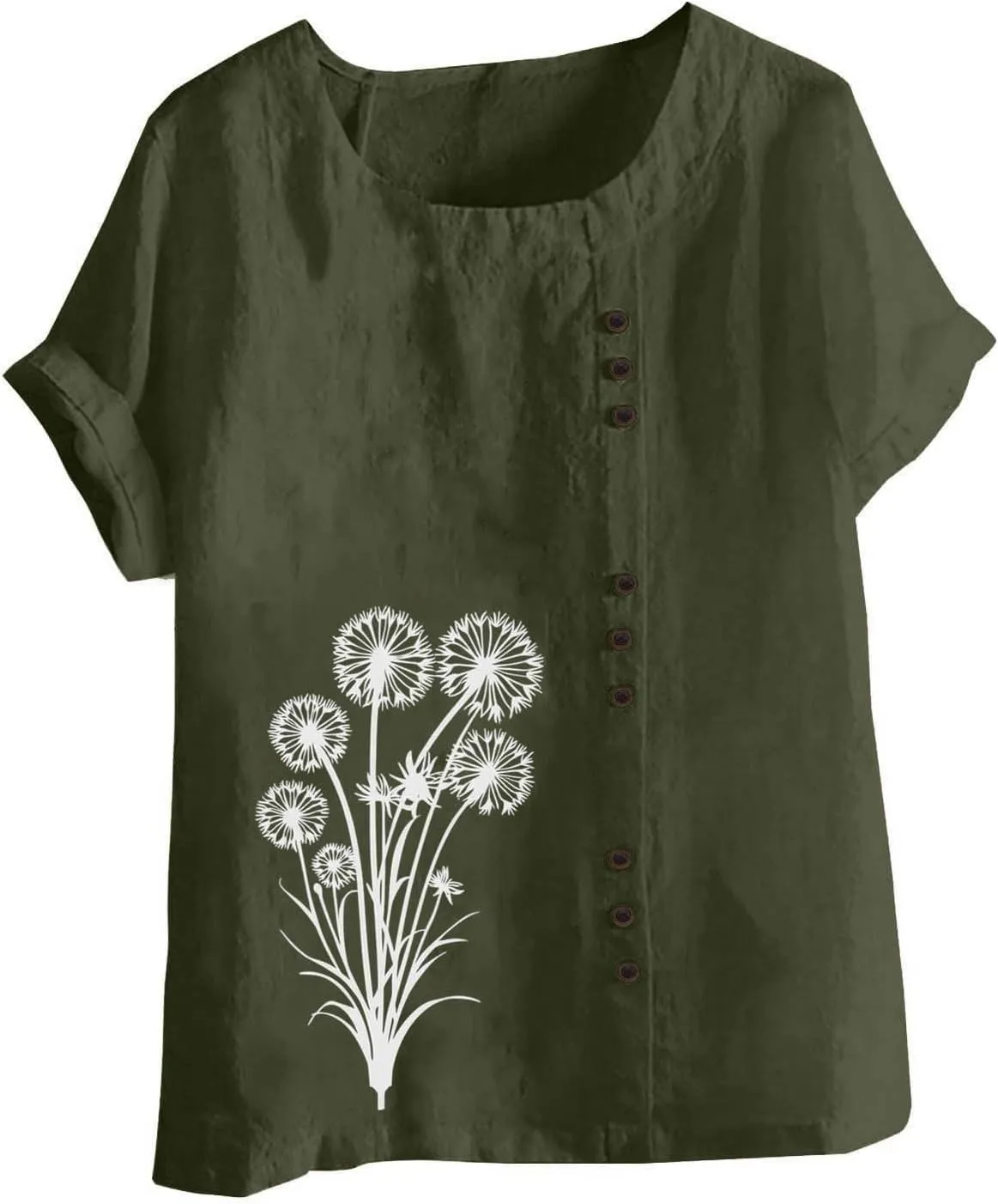 Button Down Summer Shirt for Women Linen Short Sleeve Blouse Summer Casual Relaxed Top