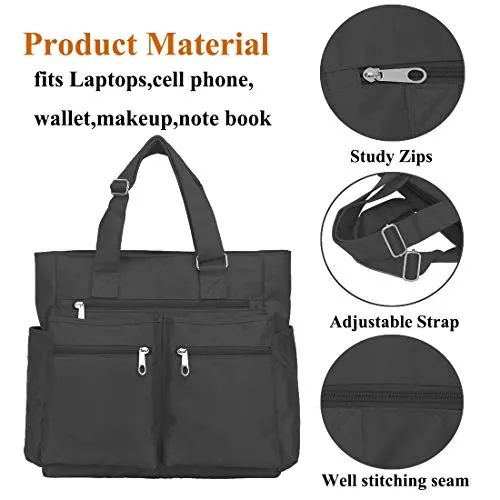 Canvas Tote Bag Waterproof Nylon Multi Pocket Shoulder Bags Laptop Work Bag Teacher Purse and Handbags for Women & Men (Grey)