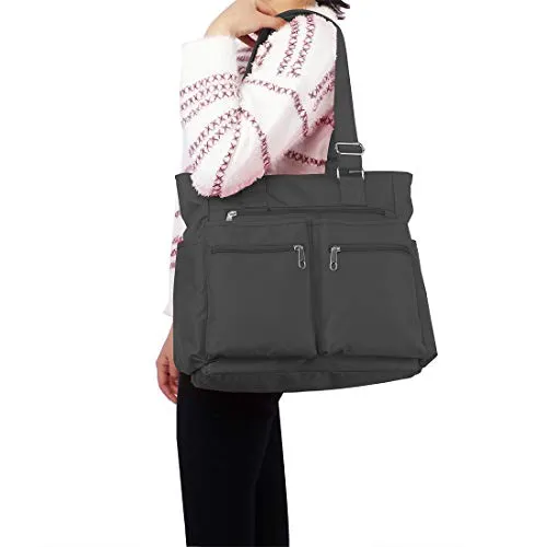 Canvas Tote Bag Waterproof Nylon Multi Pocket Shoulder Bags Laptop Work Bag Teacher Purse and Handbags for Women & Men (Grey)