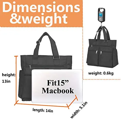 Canvas Tote Bag Waterproof Nylon Multi Pocket Shoulder Bags Laptop Work Bag Teacher Purse and Handbags for Women & Men (Grey)