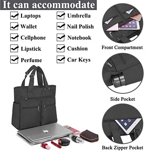 Canvas Tote Bag Waterproof Nylon Multi Pocket Shoulder Bags Laptop Work Bag Teacher Purse and Handbags for Women & Men (Grey)