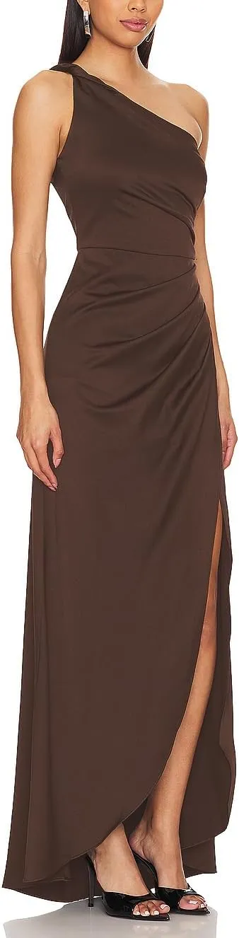 Capuffy Women Elegant One Shoulder Bodycon Maxi Dress Ruched Waist High Slit Cocktail Party Dress Backless Biarritz Gown 02
