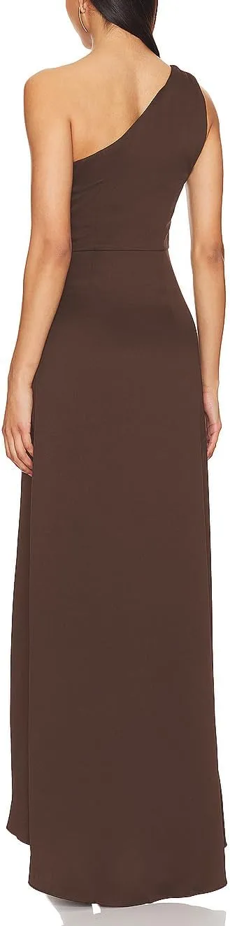 Capuffy Women Elegant One Shoulder Bodycon Maxi Dress Ruched Waist High Slit Cocktail Party Dress Backless Biarritz Gown 02