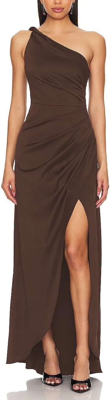 Capuffy Women Elegant One Shoulder Bodycon Maxi Dress Ruched Waist High Slit Cocktail Party Dress Backless Biarritz Gown 02