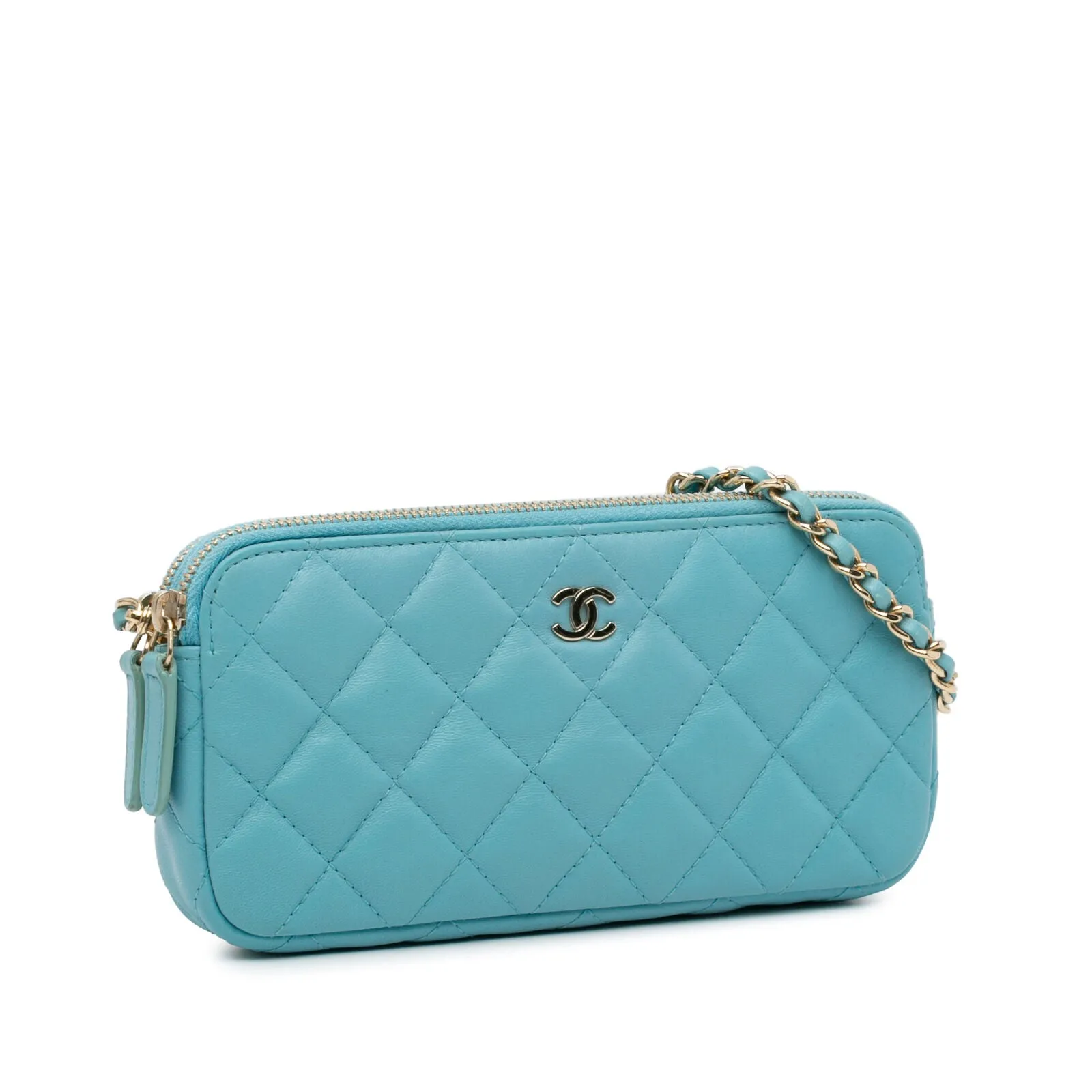 Chanel Cc Lambskin Double Zip