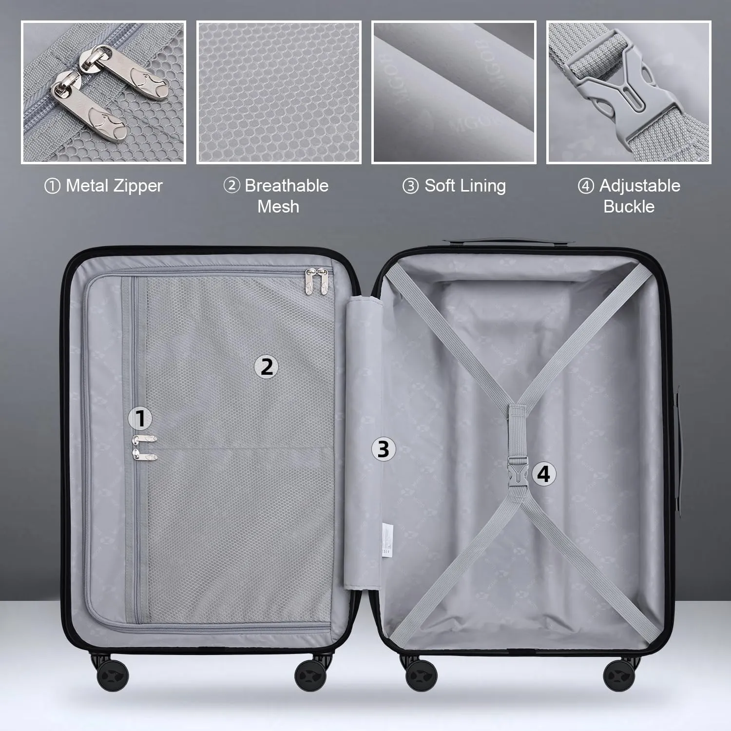 Checked Luggage 24 inch - Hard Shell Suitcase with Spinner Wheels, Lightweight PC Luggage with TSA Lock(Black, Checked-Medium 24-Inch