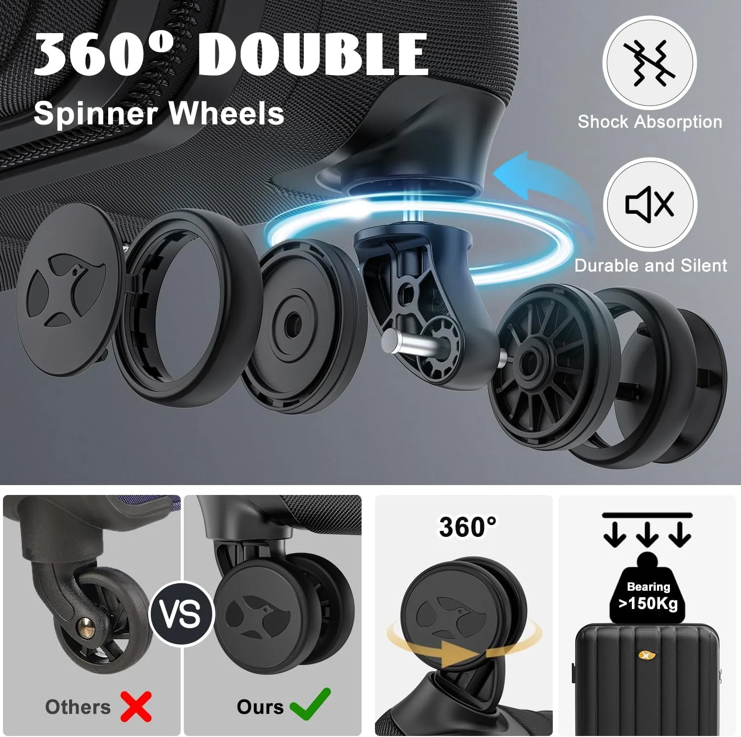 Checked Luggage 24 inch - Hard Shell Suitcase with Spinner Wheels, Lightweight PC Luggage with TSA Lock(Black, Checked-Medium 24-Inch