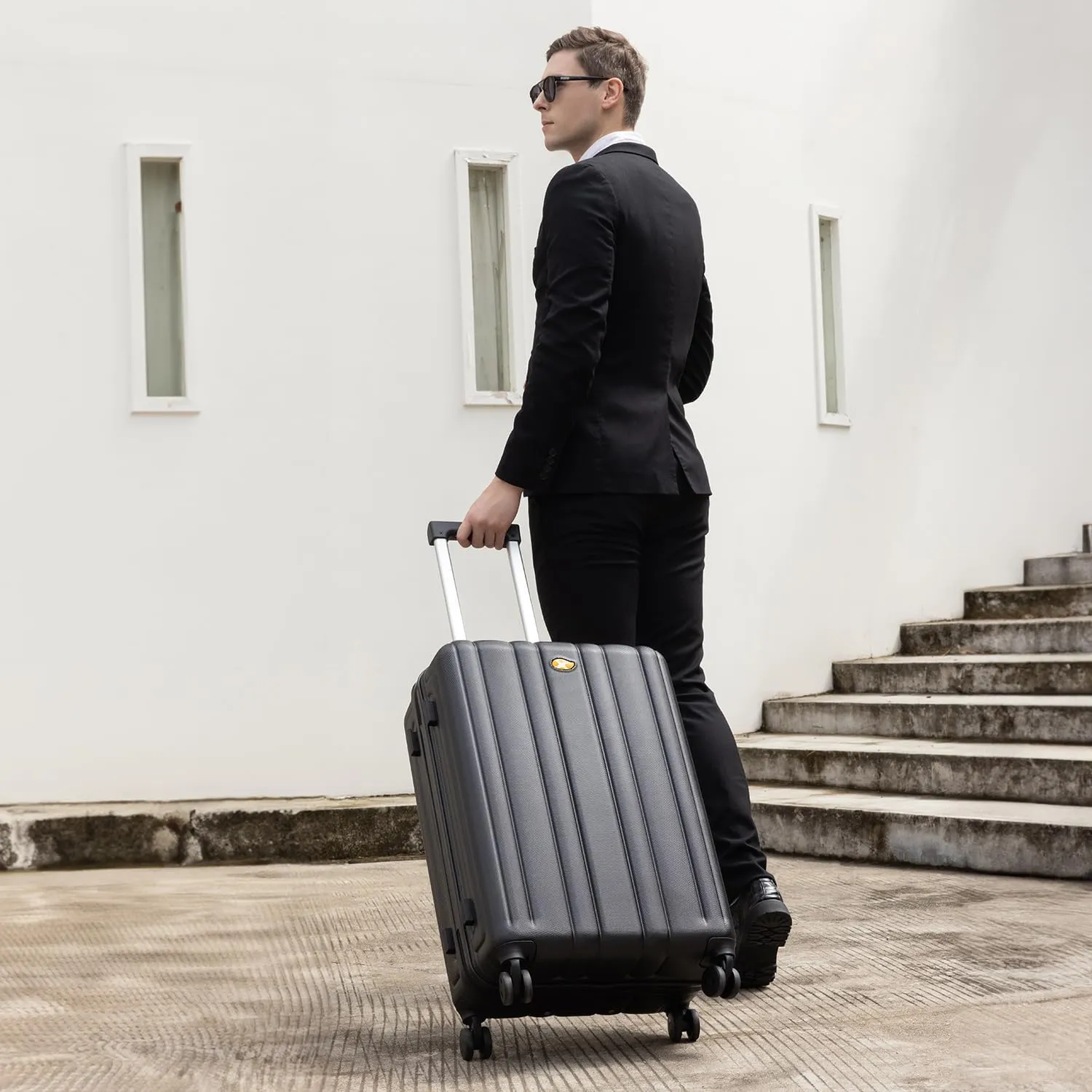 Checked Luggage 24 inch - Hard Shell Suitcase with Spinner Wheels, Lightweight PC Luggage with TSA Lock(Black, Checked-Medium 24-Inch