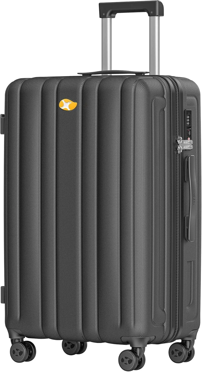 Checked Luggage 24 inch - Hard Shell Suitcase with Spinner Wheels, Lightweight PC Luggage with TSA Lock(Black, Checked-Medium 24-Inch