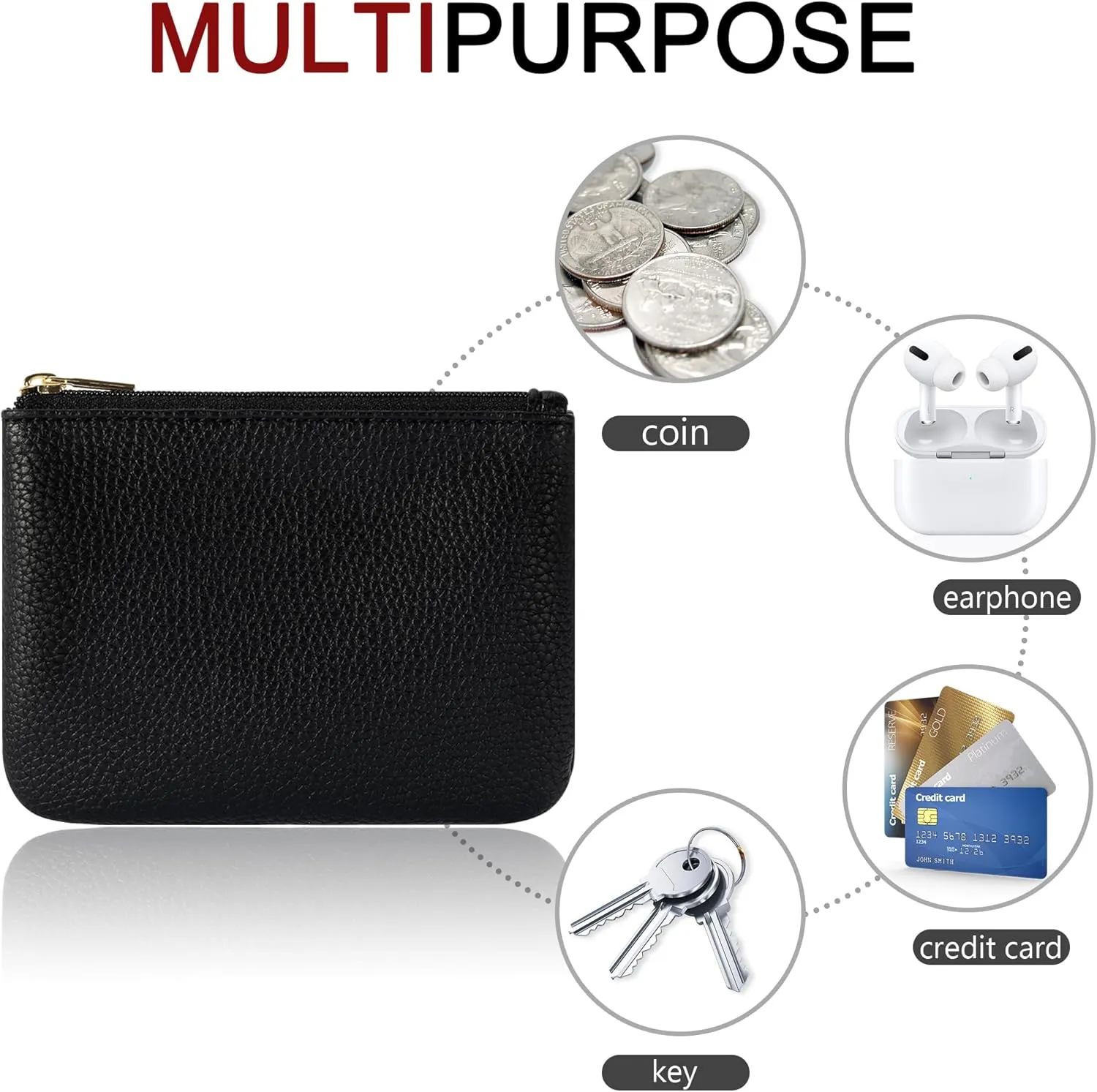 Chelmon PU Leather Coin Purse Pouch Change Holder Small With Zipper for Men Women 2 PCS Set (Black&Black)
