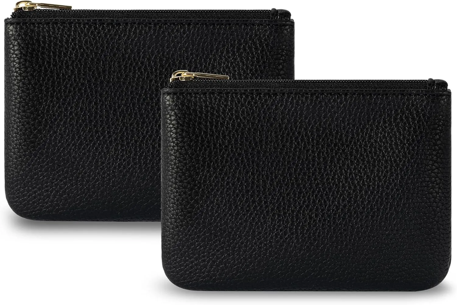 Chelmon PU Leather Coin Purse Pouch Change Holder Small With Zipper for Men Women 2 PCS Set (Black&Black)