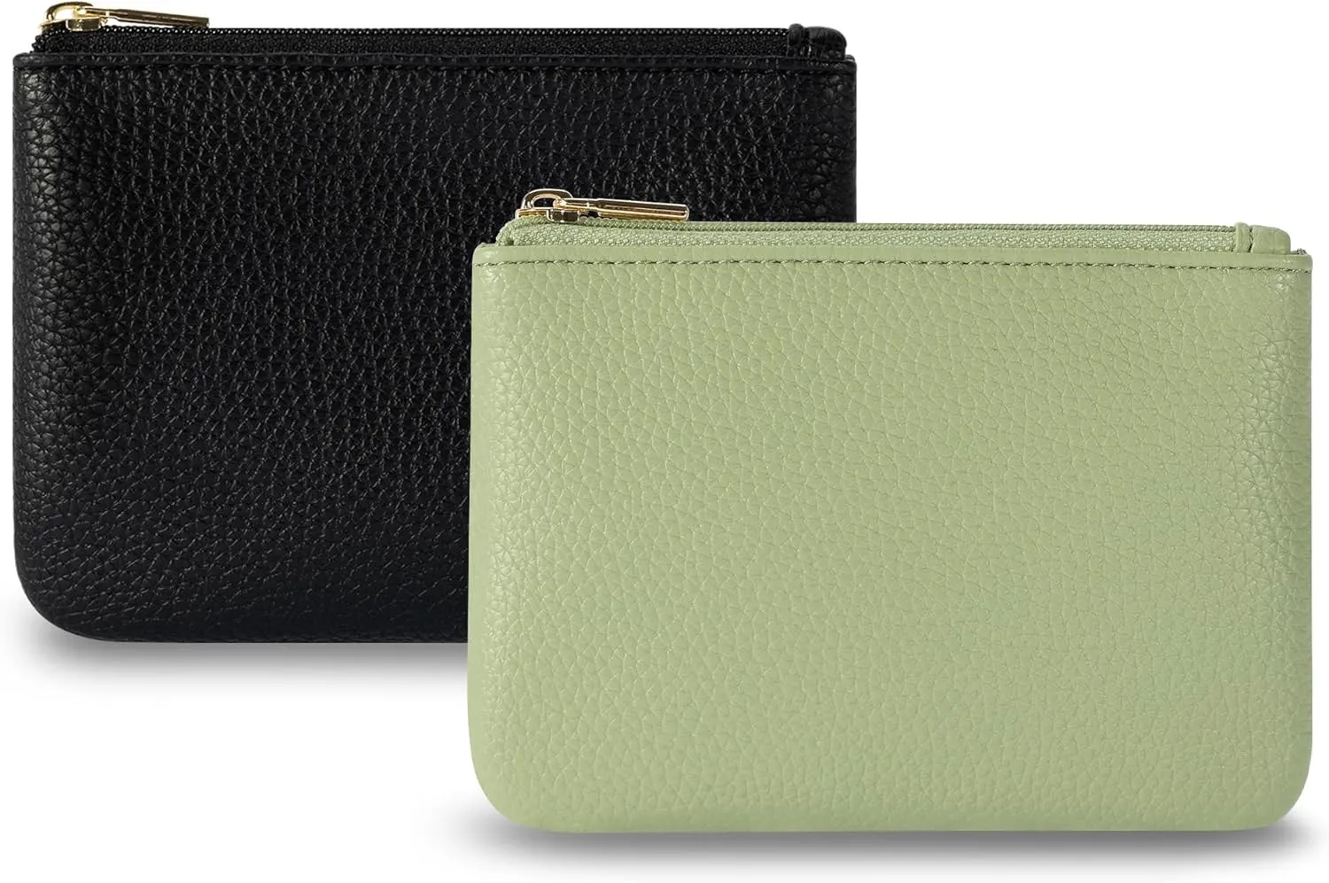 Chelmon PU Leather Coin Purse Pouch Change Holder Small With Zipper for Men Women 2 PCS Set (Black&Light Green)