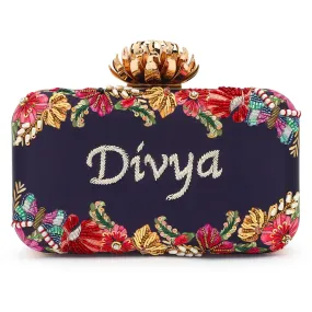 Customized Embroidery Blue Name Party Highlight Clutch