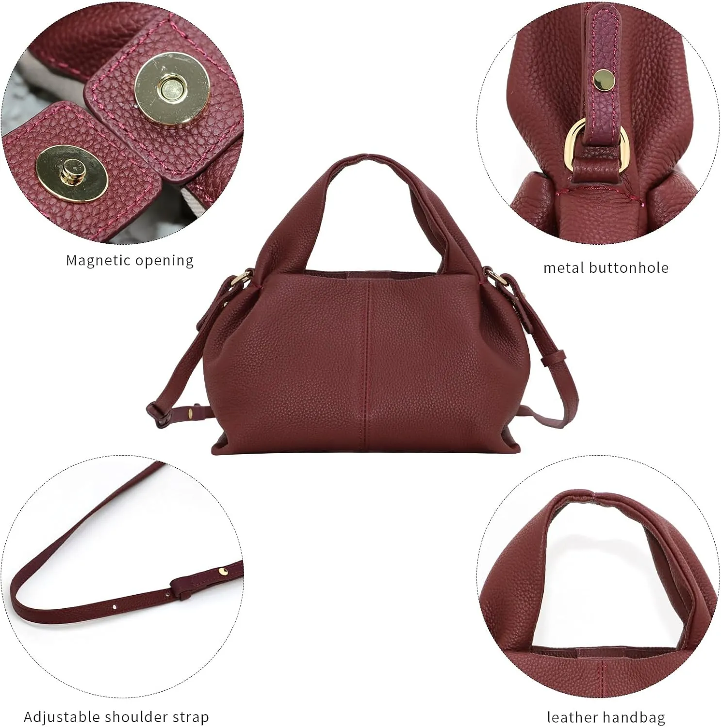 Genuine Leather Retro Shoulder Crossbody Bag for Women, Chic Dumpling Bag and Cute Cloud Handbag for Women