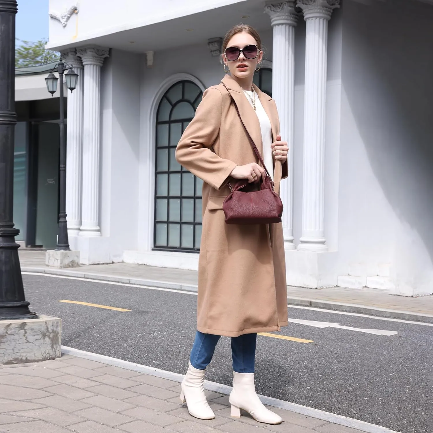 Genuine Leather Retro Shoulder Crossbody Bag for Women, Chic Dumpling Bag and Cute Cloud Handbag for Women