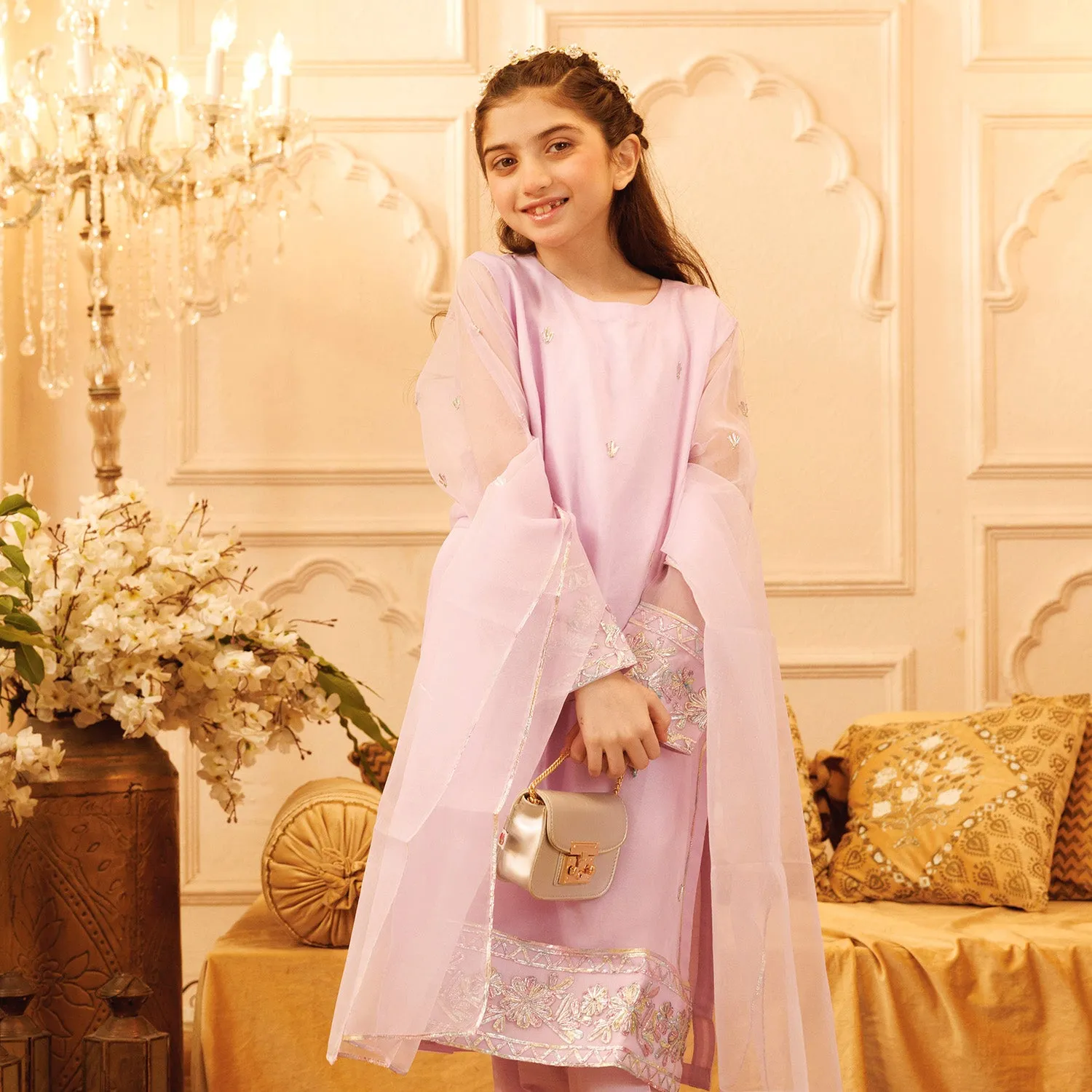 Girls Raw Silk 3PCs Suit Gotta Work - Lilac