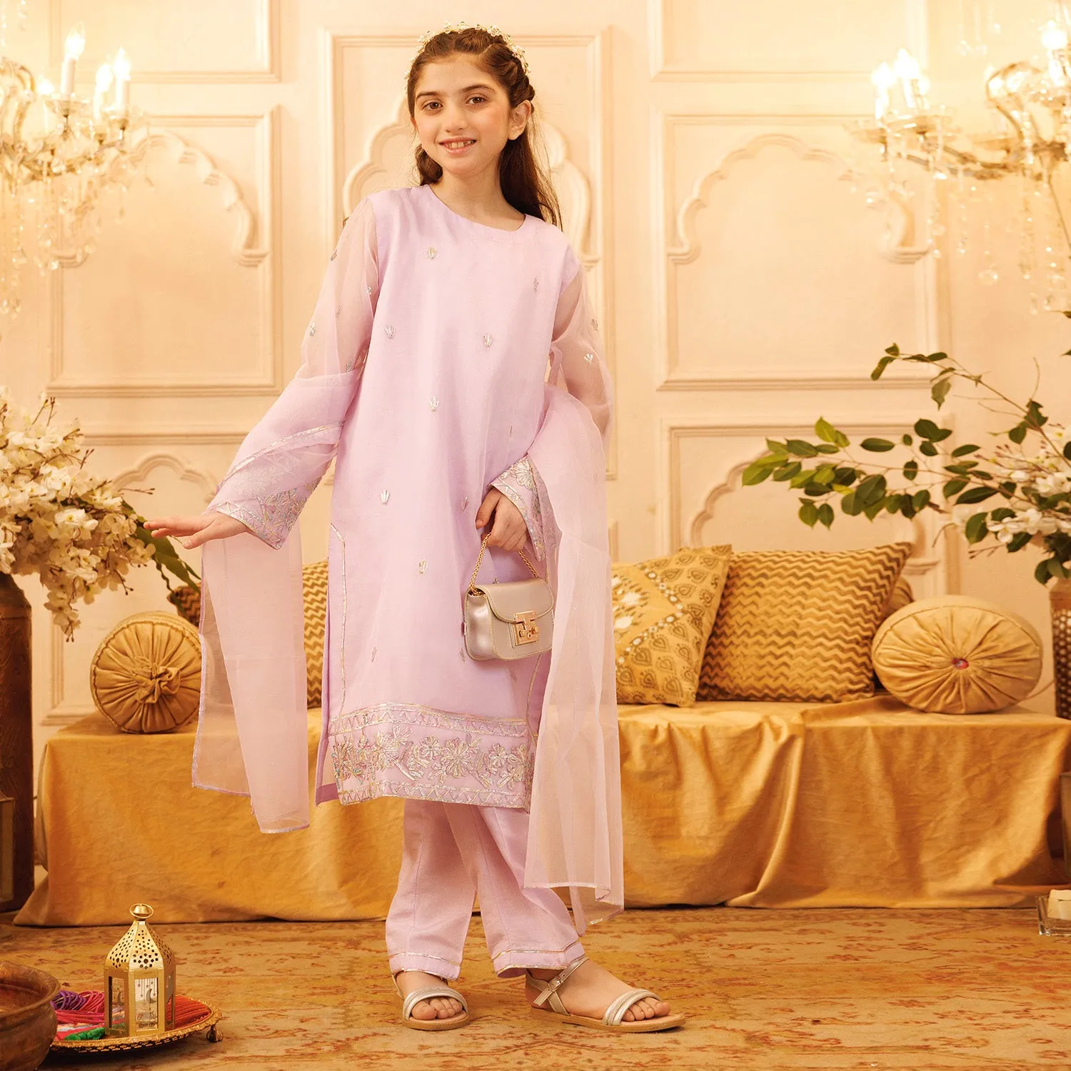 Girls Raw Silk 3PCs Suit Gotta Work - Lilac