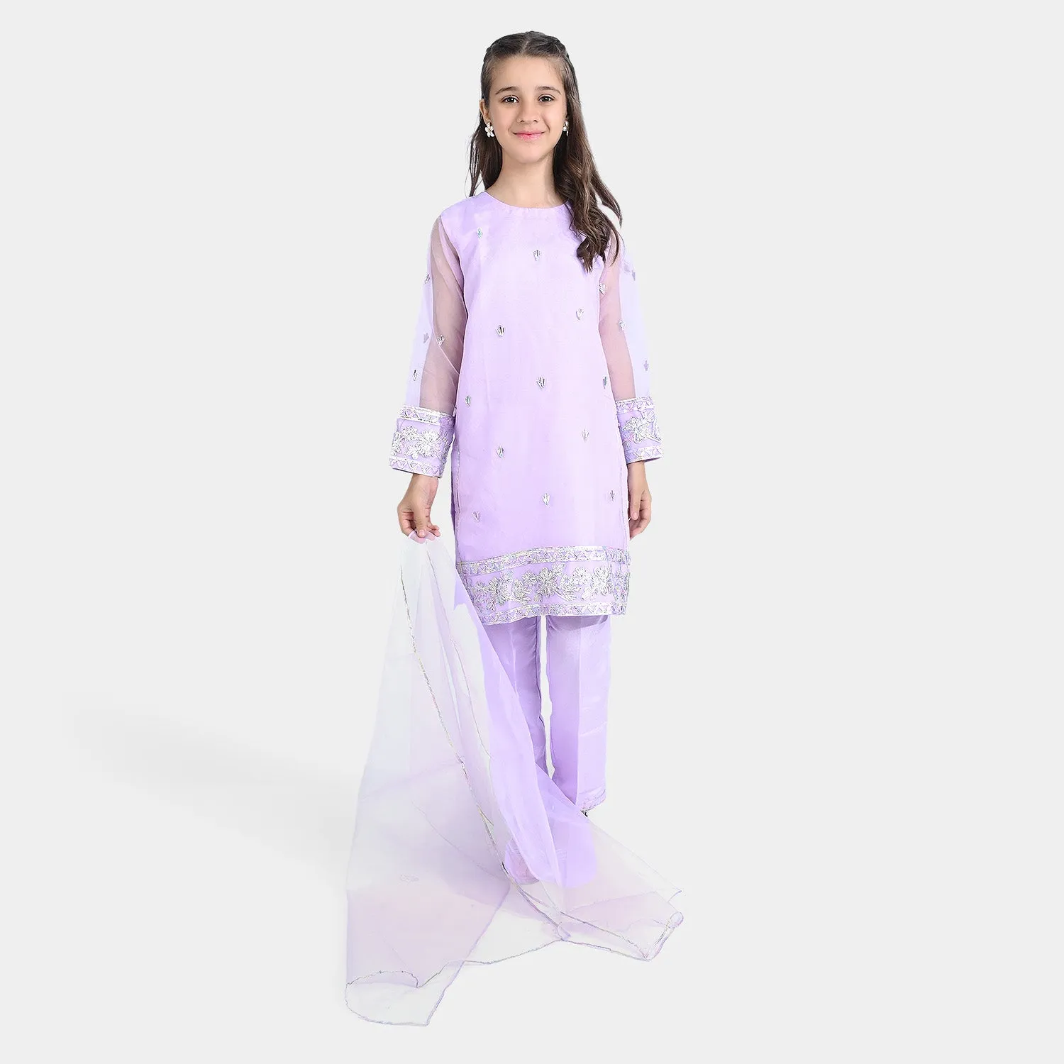 Girls Raw Silk 3PCs Suit Gotta Work - Lilac