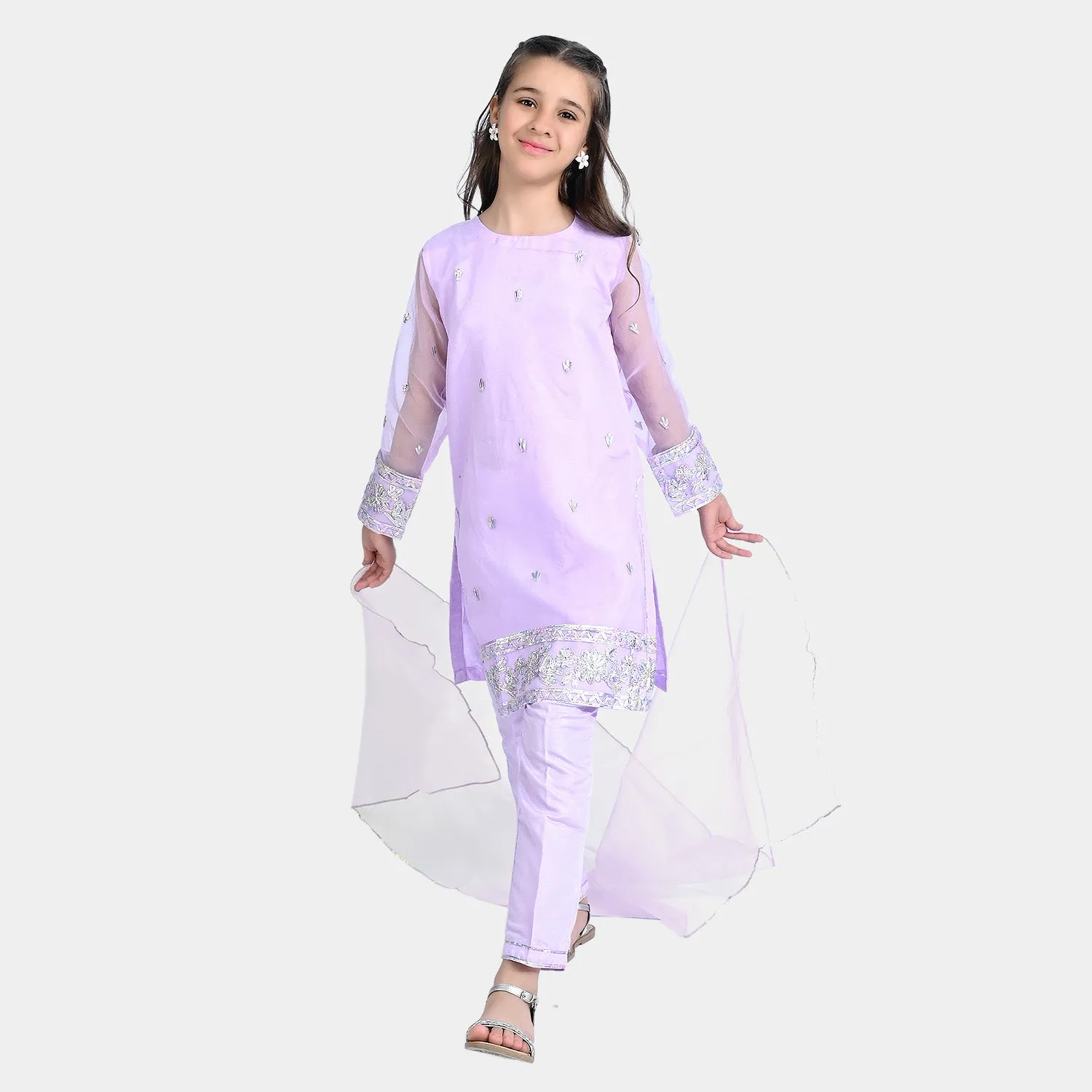 Girls Raw Silk 3PCs Suit Gotta Work - Lilac