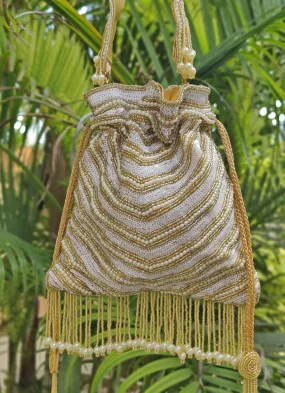 Gold And White Sequin Embroidered Potli Bag