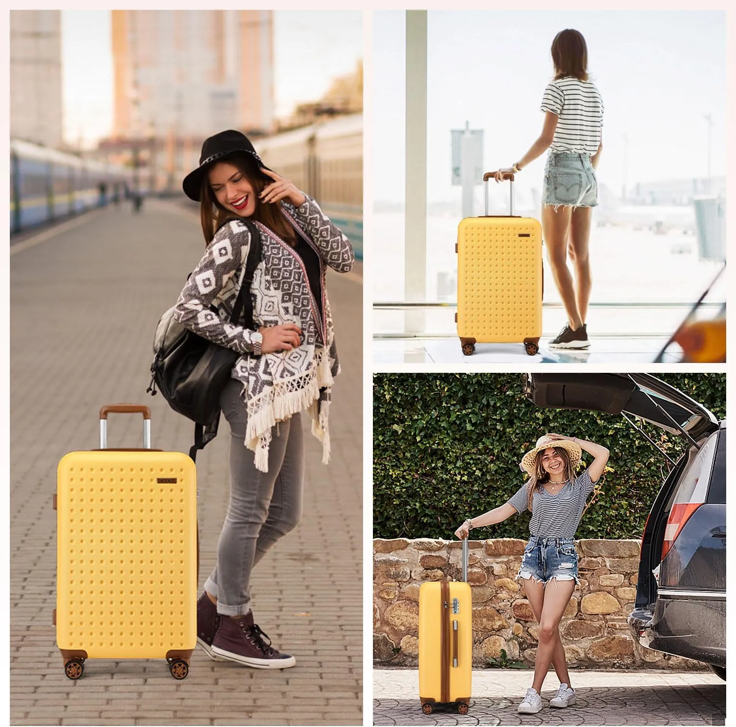 Kono 24 Inch Luggage Medium checked Lightweight Hardside Suitcase with Spinner Wheels & Built-in TSA Lock, Yellow