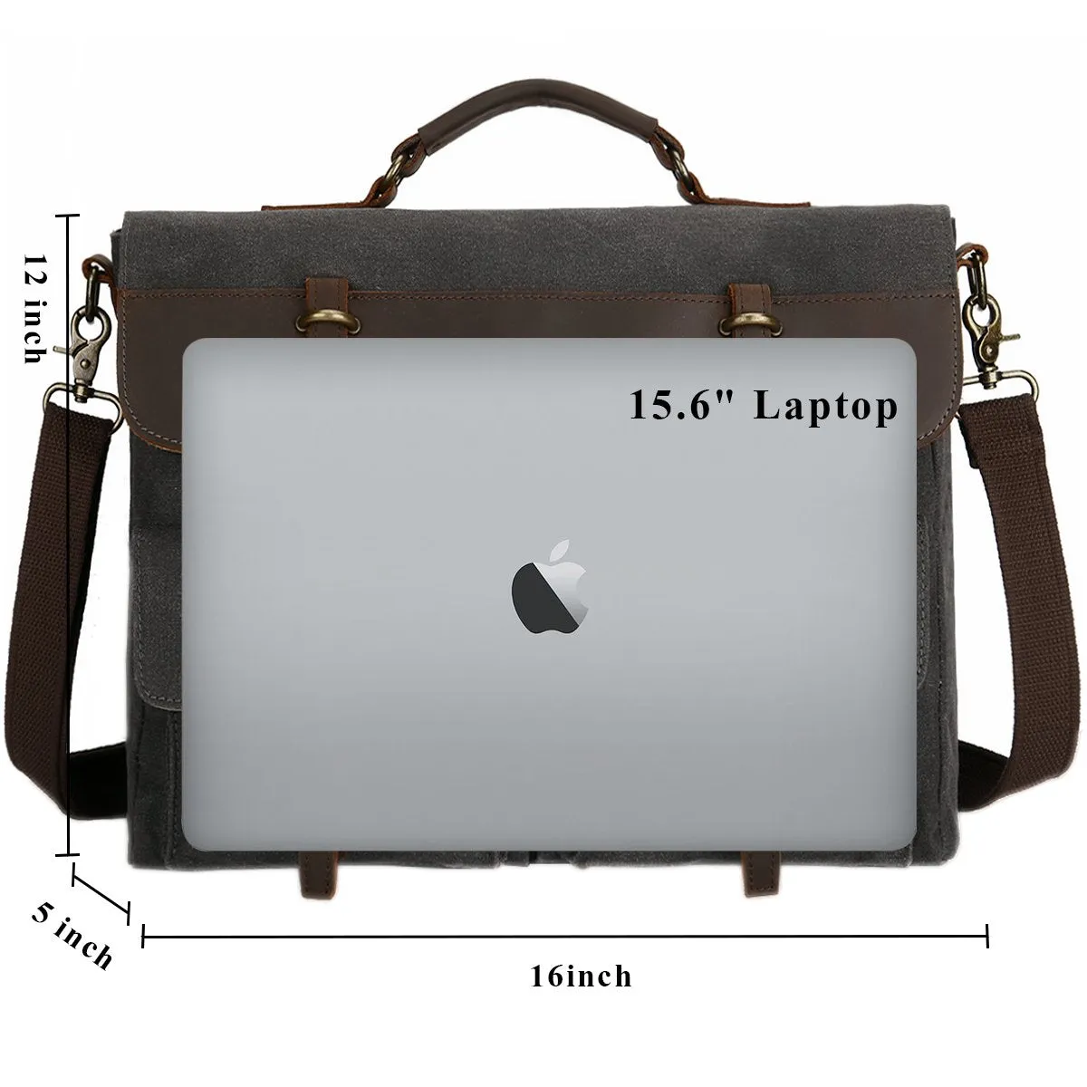 Large Messenger Bag for Men Tocode, Vintage Waxed Canvas Satchel Leather Briefcases Crossbody Shoulder Bags, 15.6 inch Computer Laptop Bags Water Resistant Travel School Work Bag Black (Black)