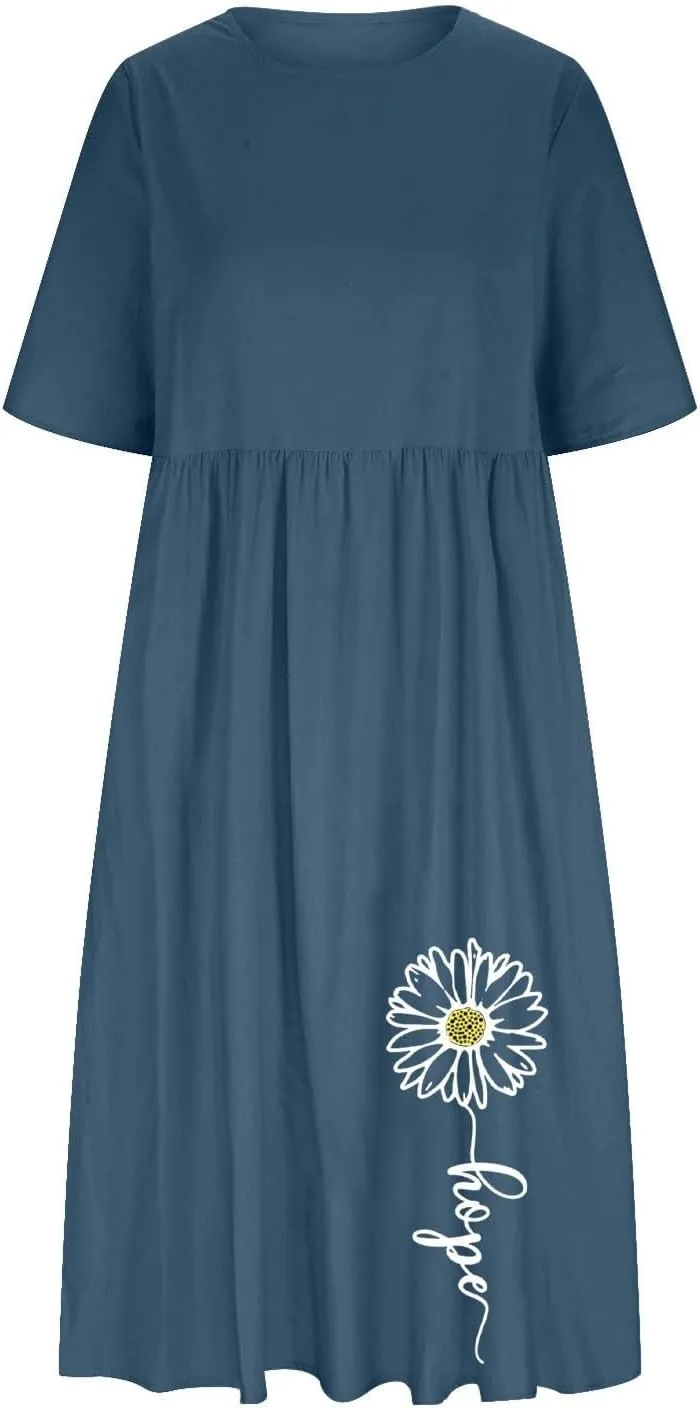 Loose Summer Cotton Linen Dress for Women Ruffle Hem Casual Dress 2025 Short Sleeve Cut Out Flowy Swing Long Dress