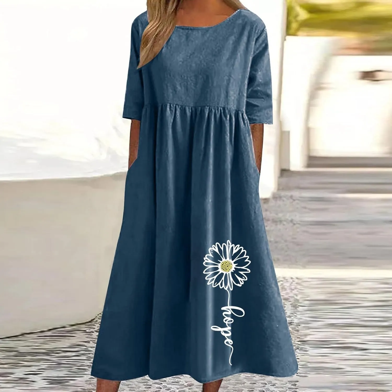 Loose Summer Cotton Linen Dress for Women Ruffle Hem Casual Dress 2025 Short Sleeve Cut Out Flowy Swing Long Dress