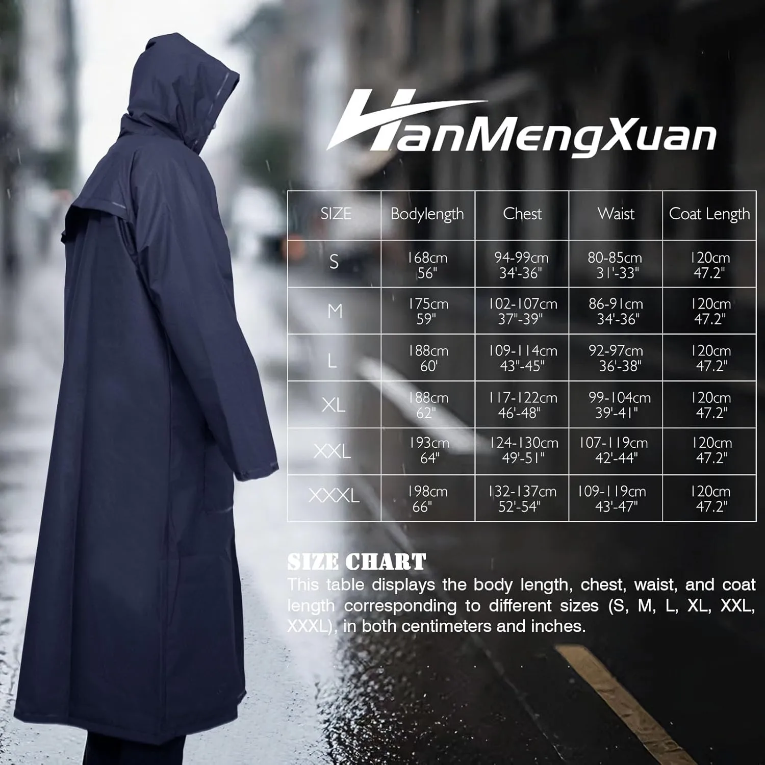 Men's Long Hooded Raincoat - Waterproof Rain Jacket for Work & Outdoor Use