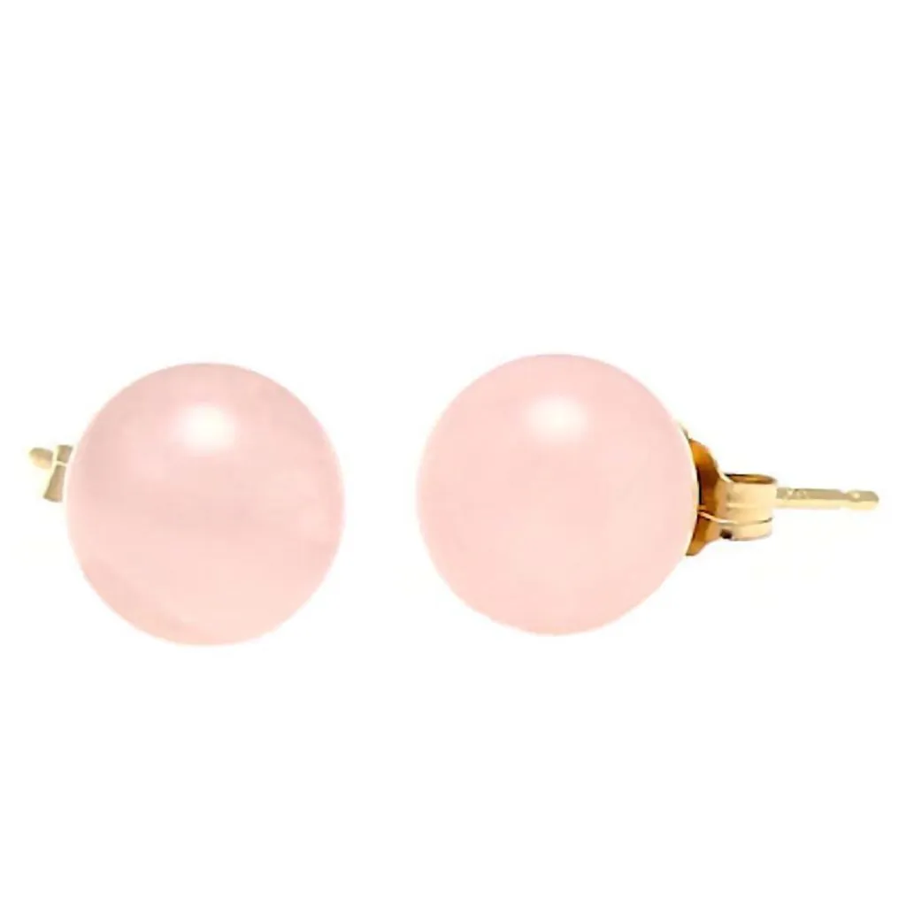 Natural Rose Quartz Ball Stud Earrings 14-20 Gold Filled