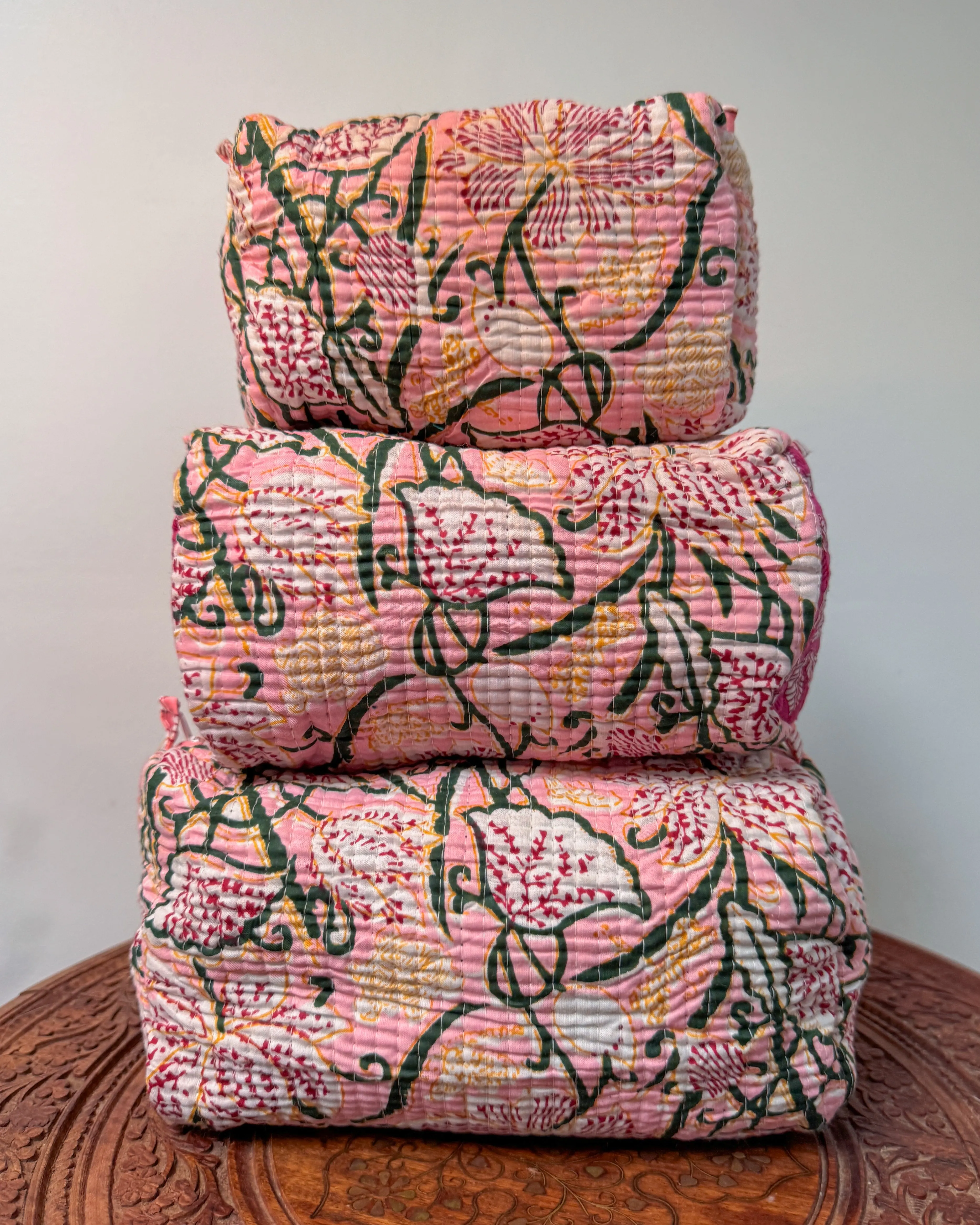 Pink flower l Handmade Quilted Cotton Bag
