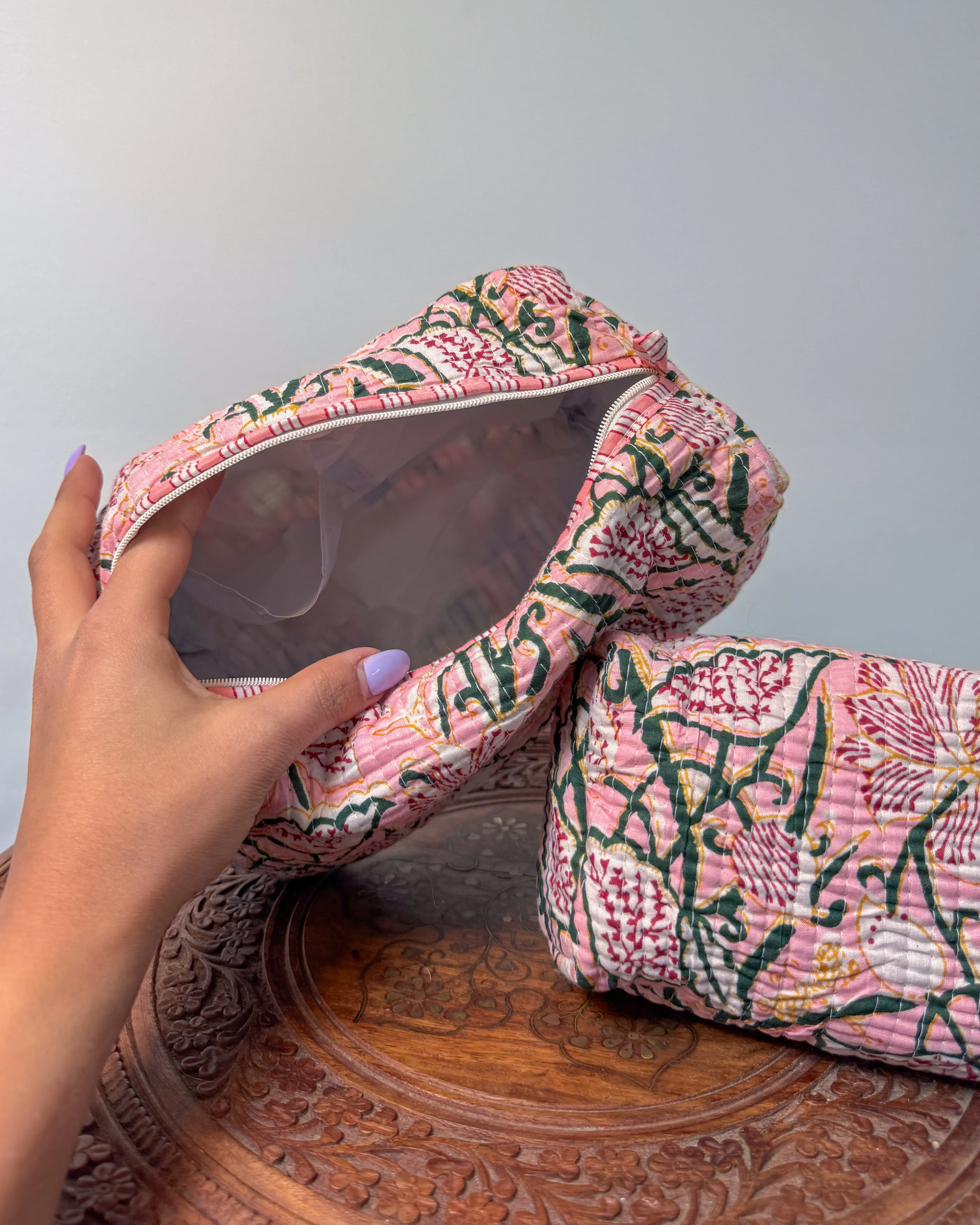 Pink flower l Handmade Quilted Cotton Bag
