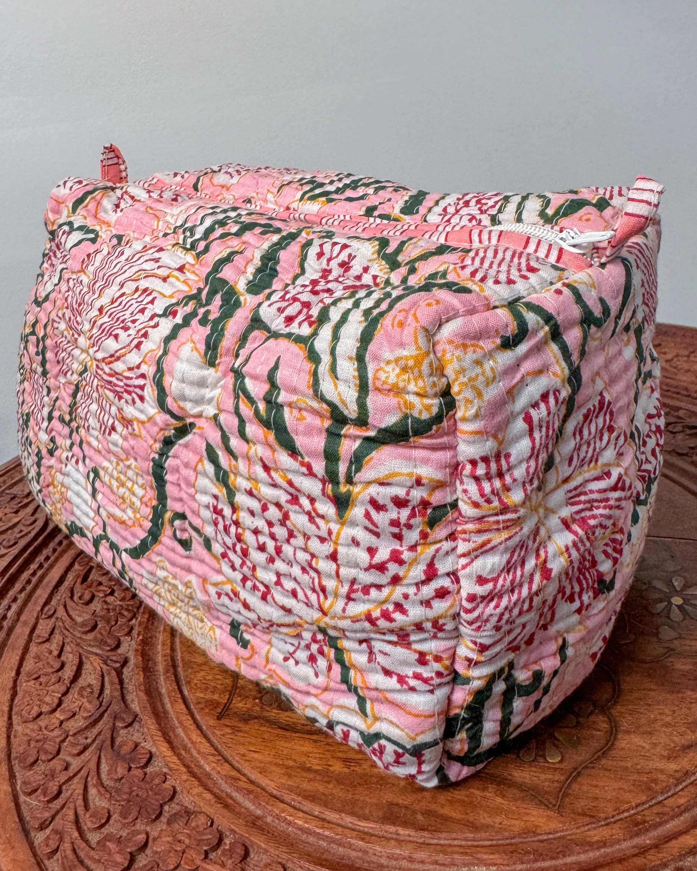 Pink flower l Handmade Quilted Cotton Bag