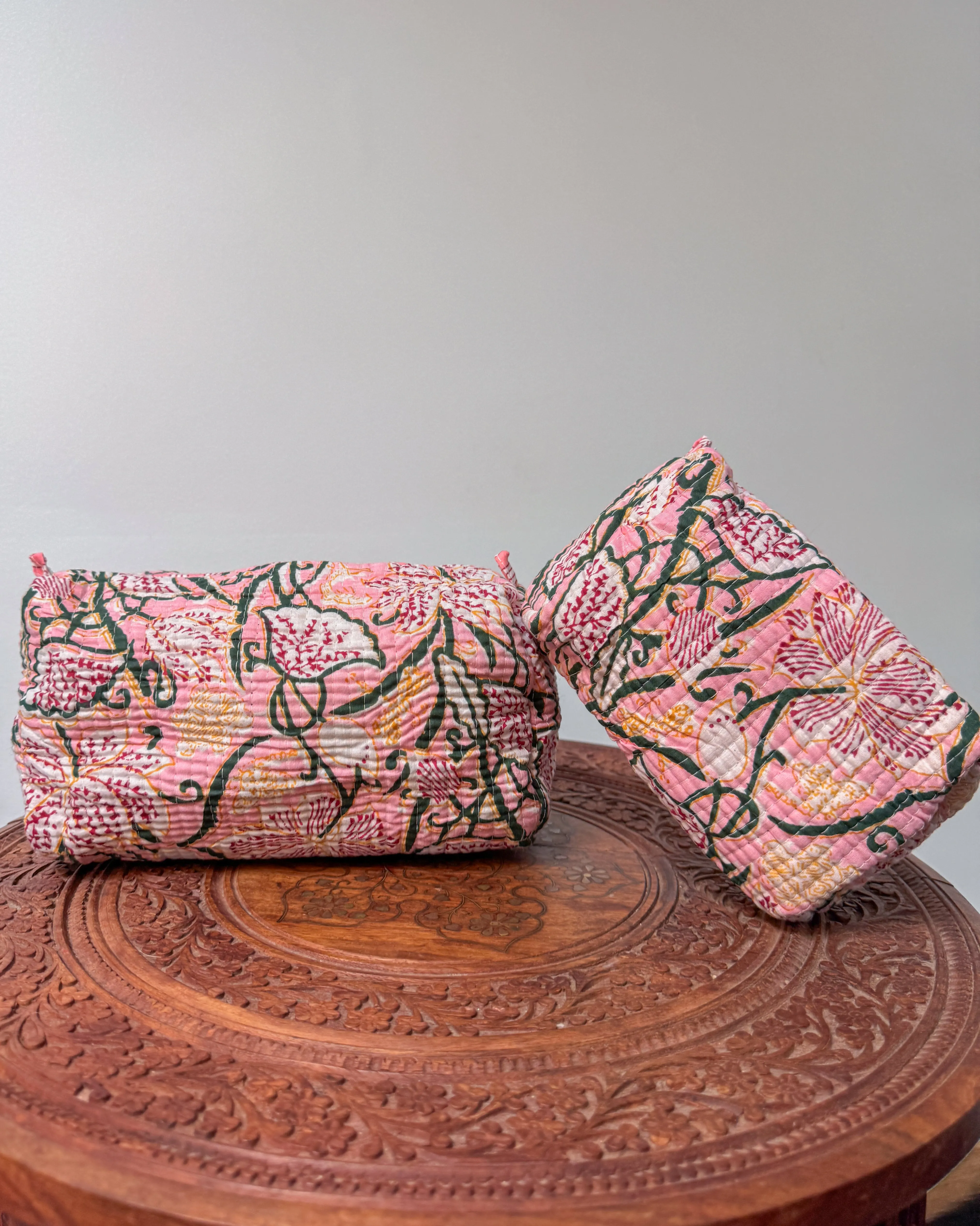 Pink flower l Handmade Quilted Cotton Bag