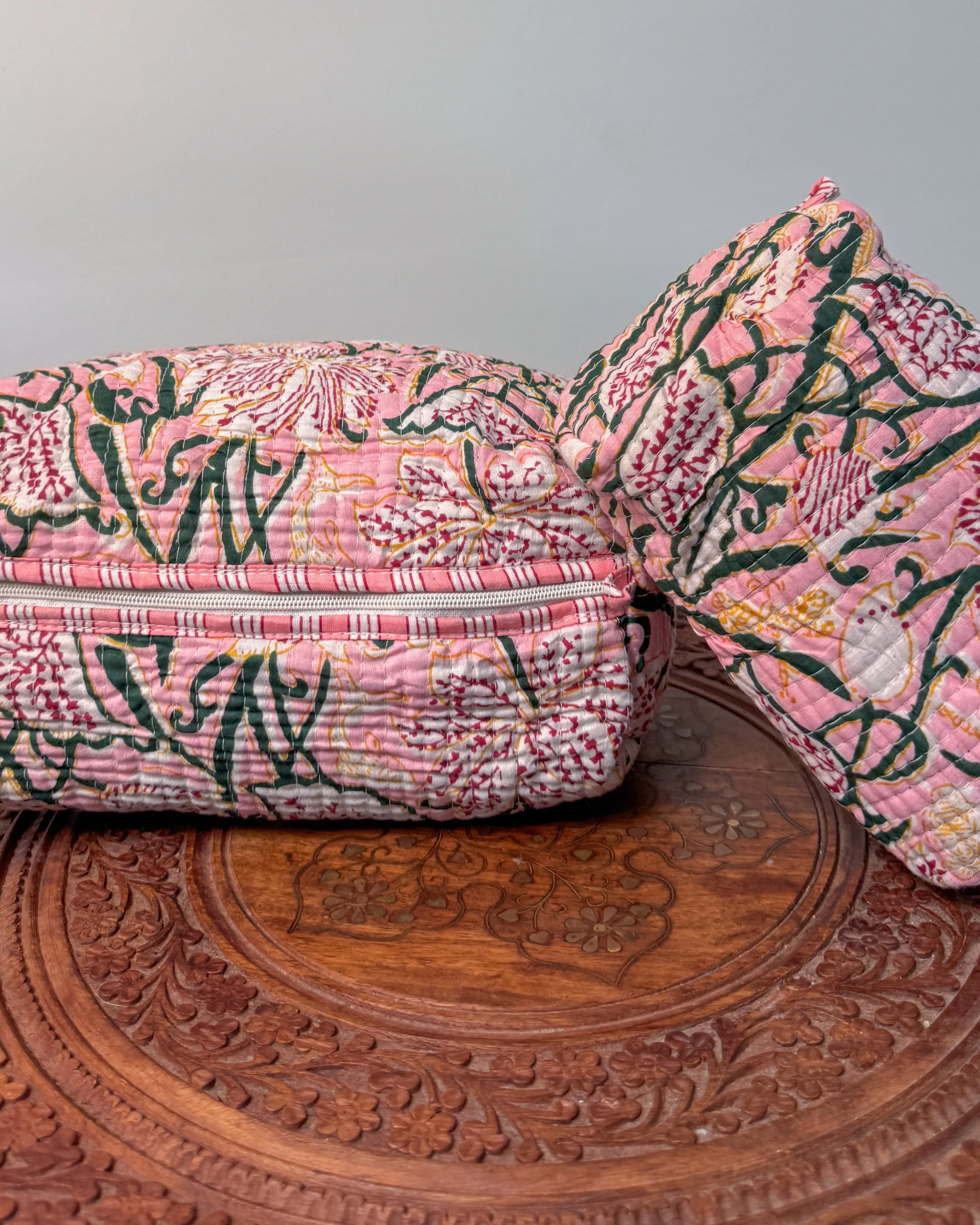 Pink flower l Handmade Quilted Cotton Bag
