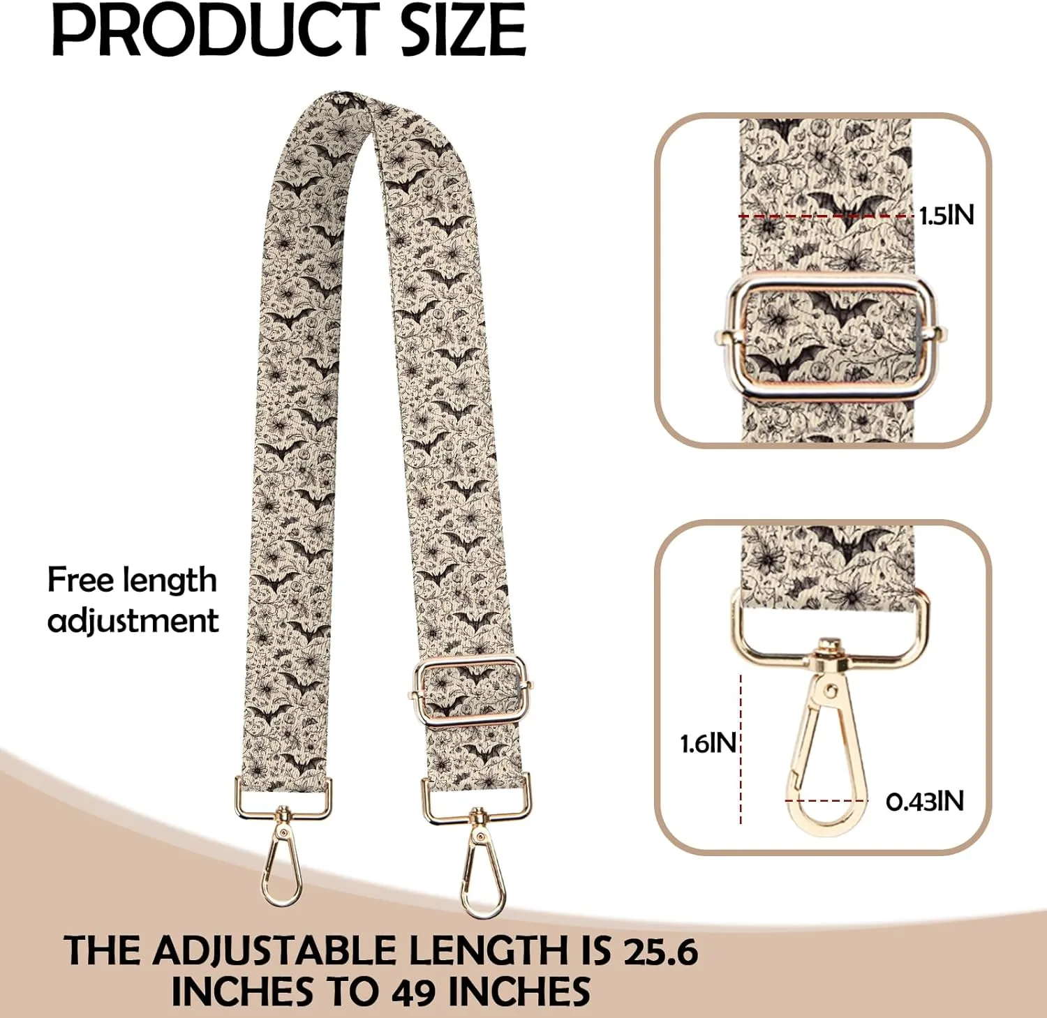 Purse Strap Crossbody Shoulder Straps Adjustable Replacement 1.5 inch Wide for Women Girls Bag Cute Aesthetic