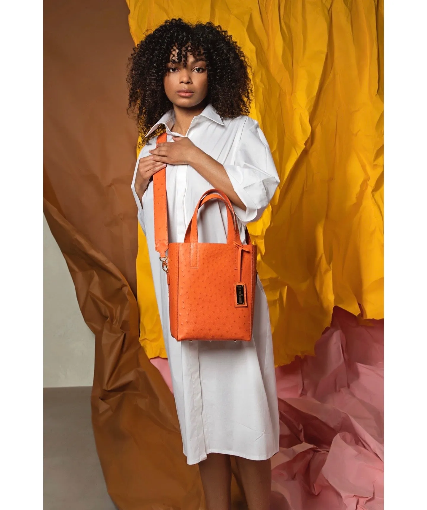 Tangerine Ostrich | Mini Crossbody 'Ntombi' Tote