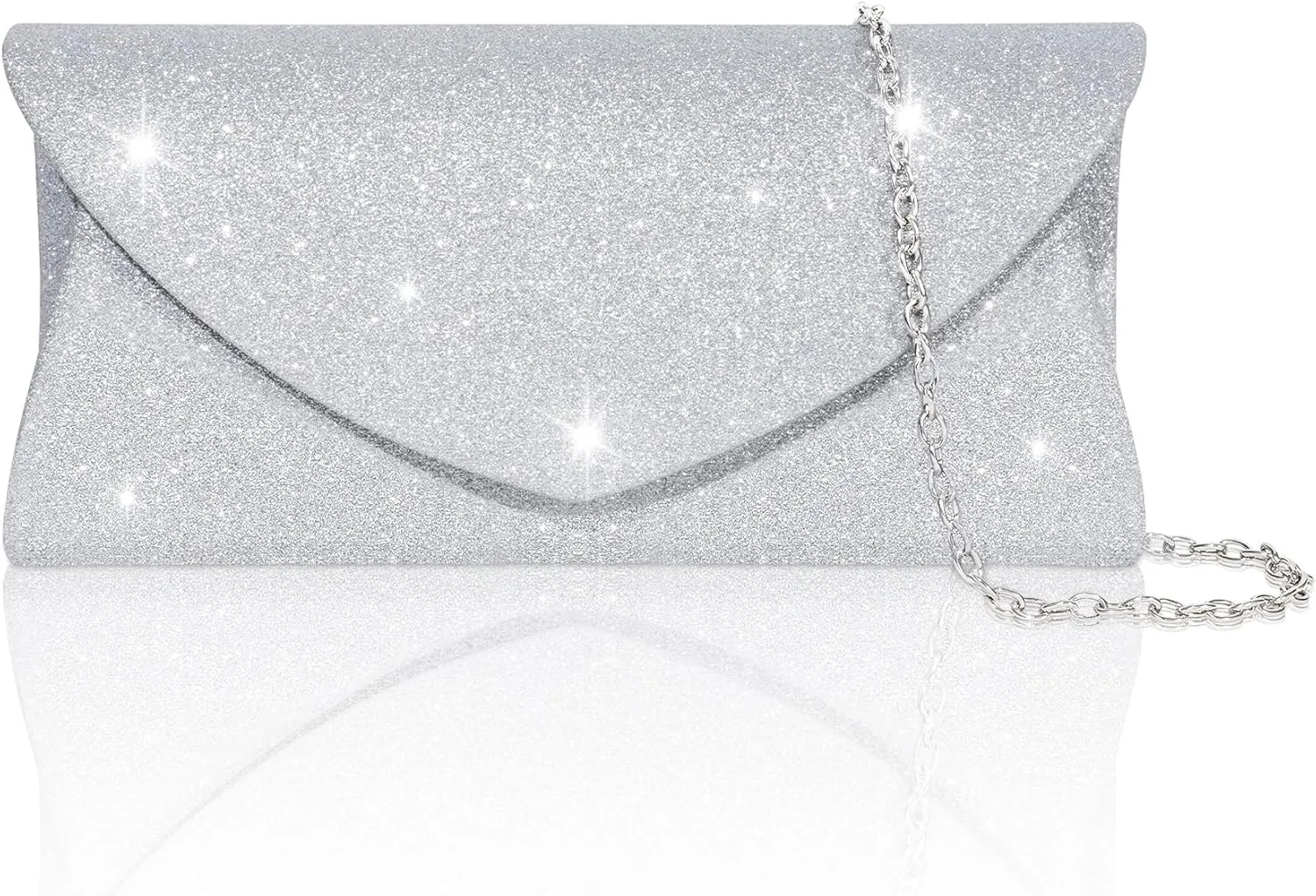 Toptime Women's Clutch, Glitter Evening Bag with Removable Metal Chain, Elegant Envelope Handbag, Women's Small