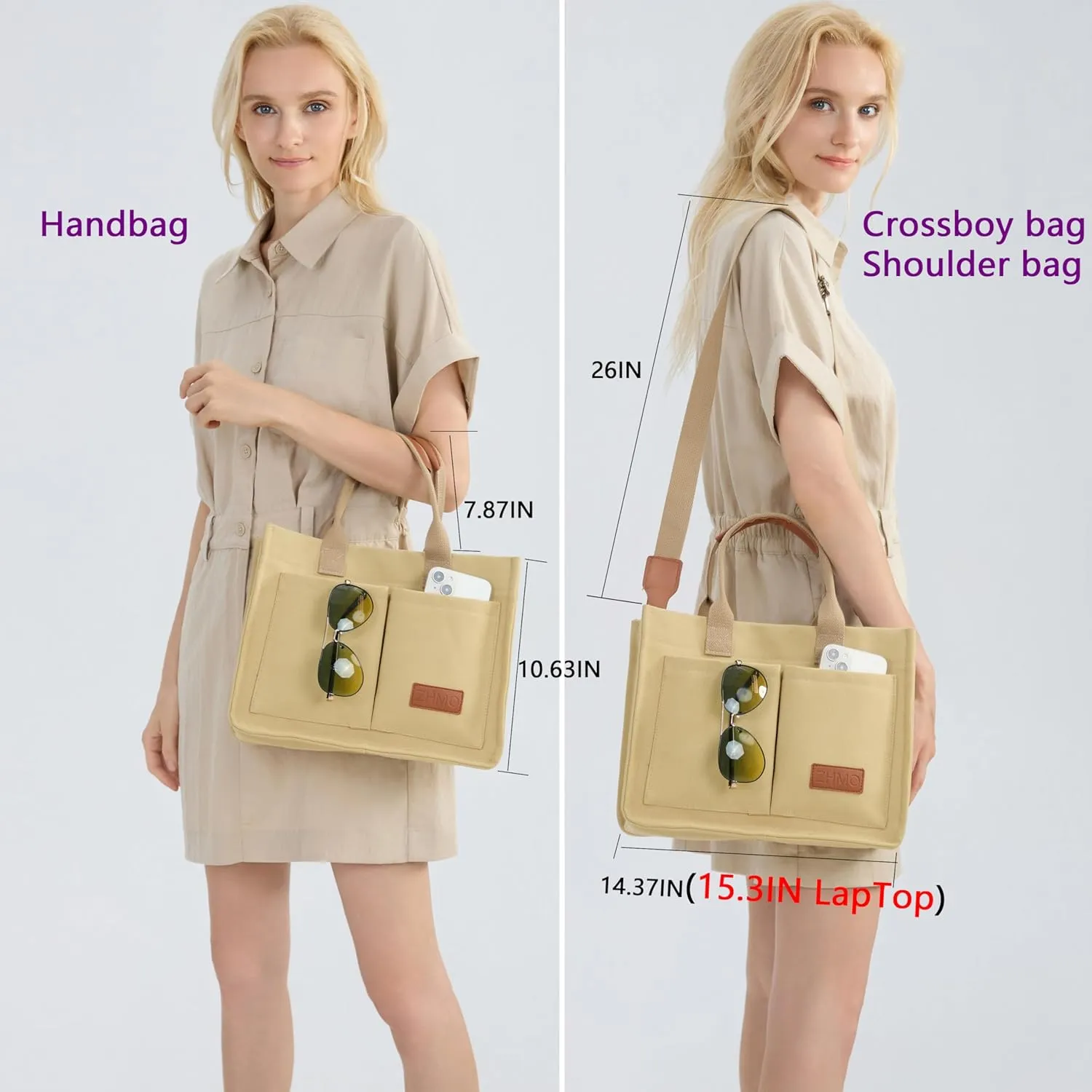 Tote Bag for Women With Compartments,Large Canvas Tote Women's Purse Crossbody Bags Work Laptop Book Bag Satchels Handbags