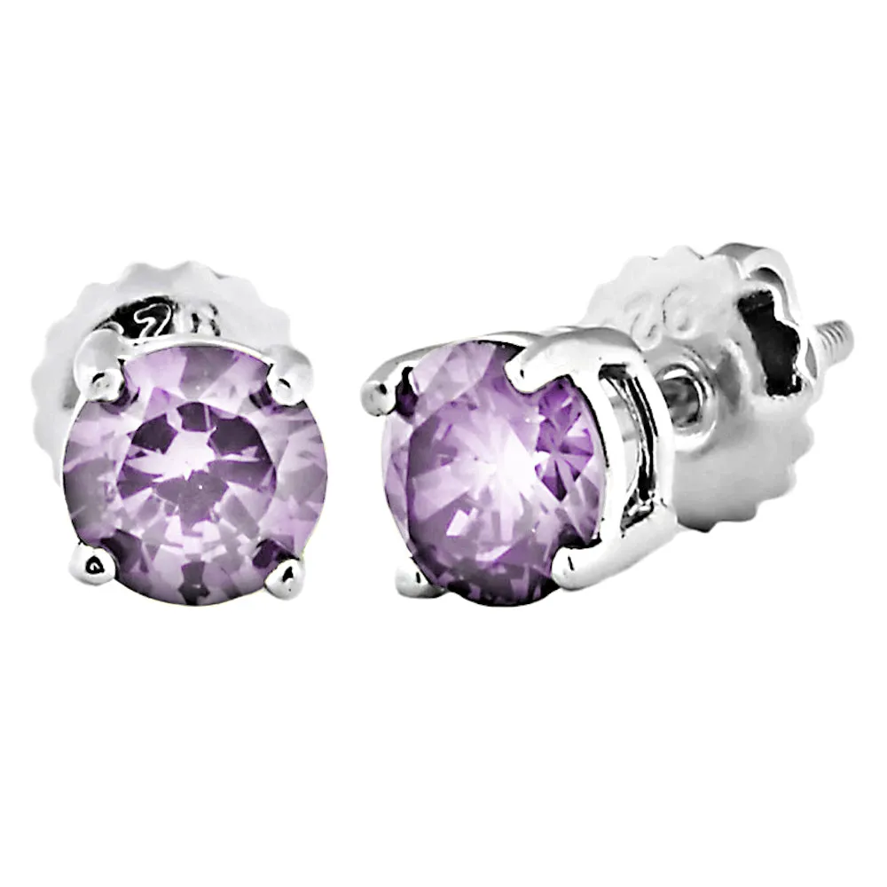 Trustmark Brilliant Cut Alexandrite Ice CZ Screw Back Earrings Sterling Silver