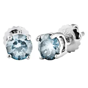 Trustmark Brilliant Cut Aquamarine Ice CZ Screw Back Earrings Sterling Silver