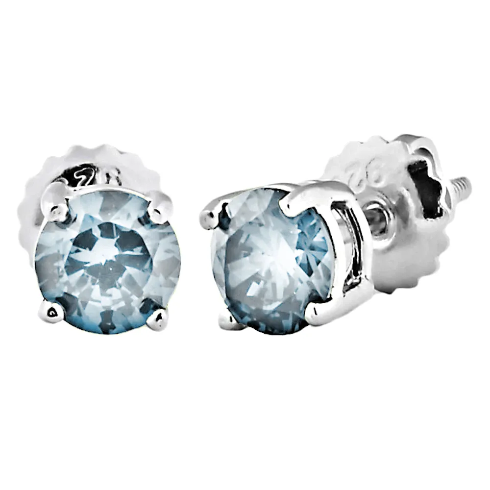 Trustmark Brilliant Cut Aquamarine Ice CZ Screw Back Earrings Sterling Silver
