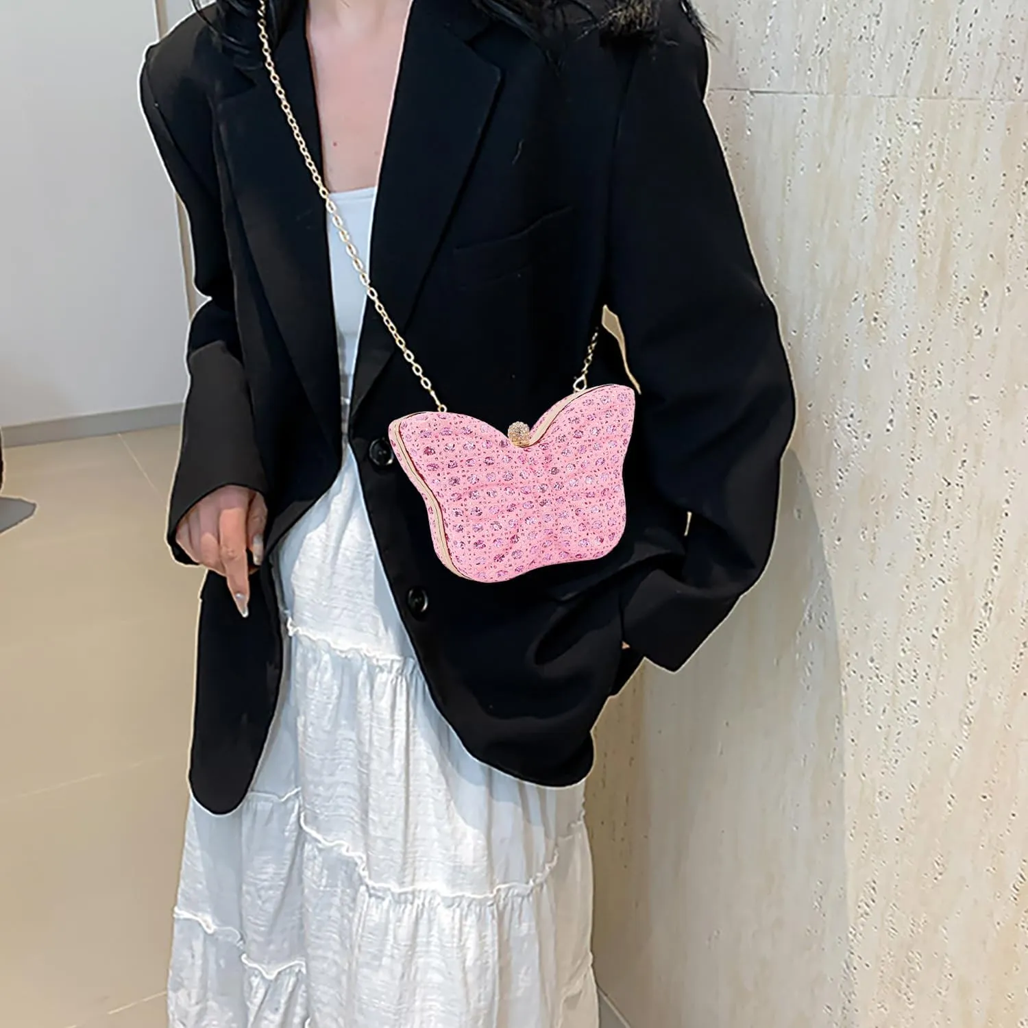 Women Elegant Butterfly Clutches Glitter Evening Bag Shoulder Bag Party Wedding Cocktail Prom Handbags