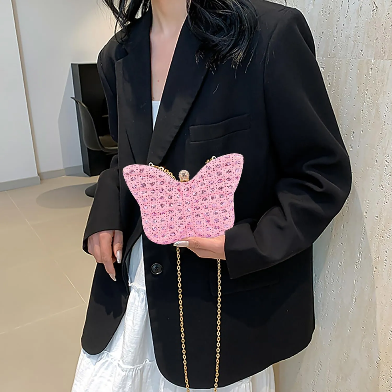 Women Elegant Butterfly Clutches Glitter Evening Bag Shoulder Bag Party Wedding Cocktail Prom Handbags